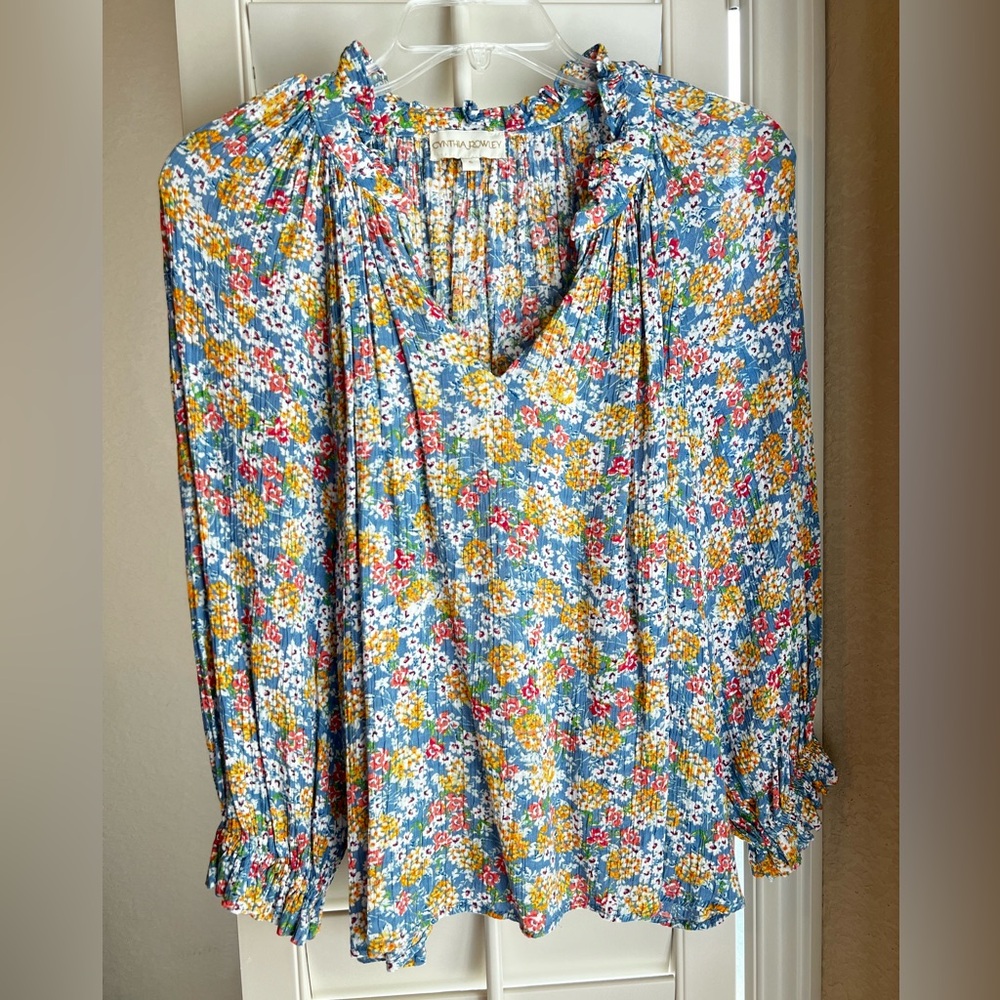 Cynthia Rowley Floral Blouse - Blue, Yellow, Red